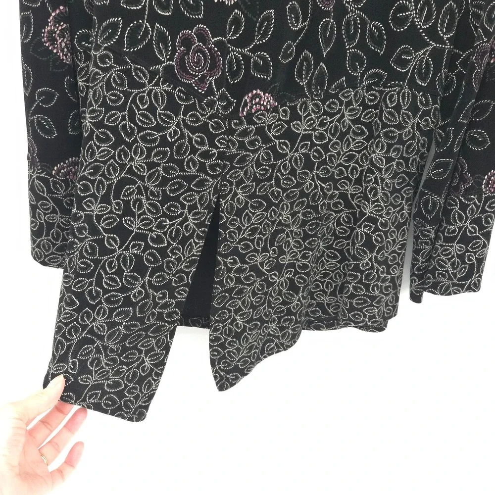 Vikki Vi Cardigan Top Women 2X Black Pink Floral Lace Trim Boho Whimsigoth